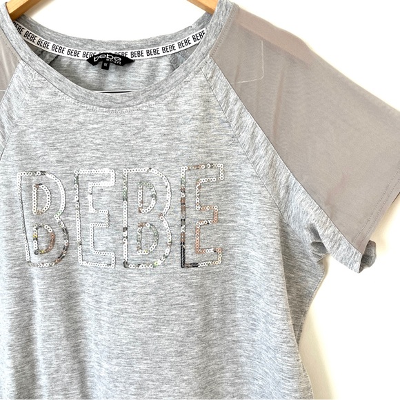 Bebe Sport Gray Sequin Logo Short Mesh Sleeves Womens 1X - Picture 5 of 10